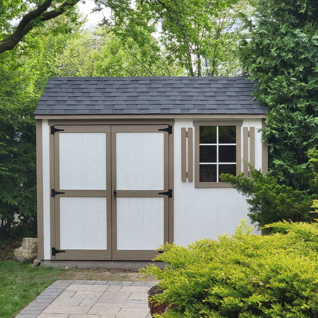 8x10 Gable Garden Shed with Double Doors, 1 Window, Wood Floor, Shutters